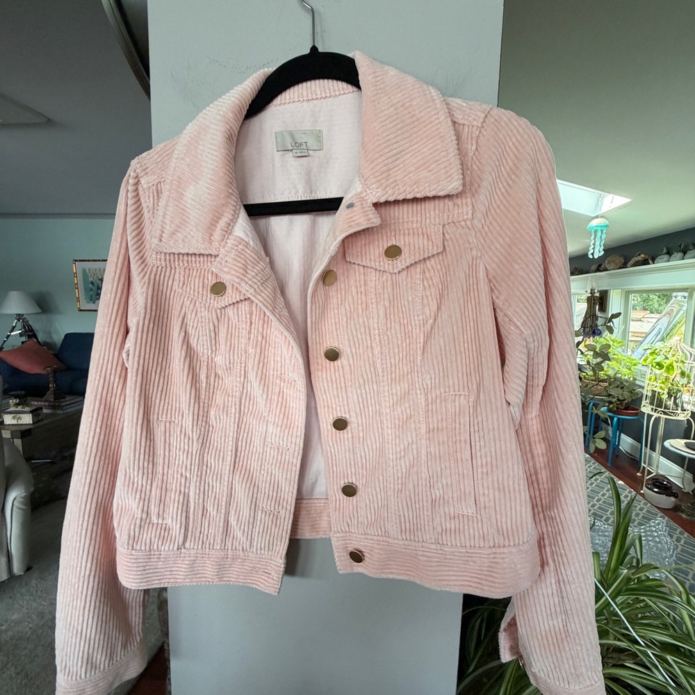 LOFT Corduroy Jacket Women Small Pink Excellent Button Front Trucker Coquette